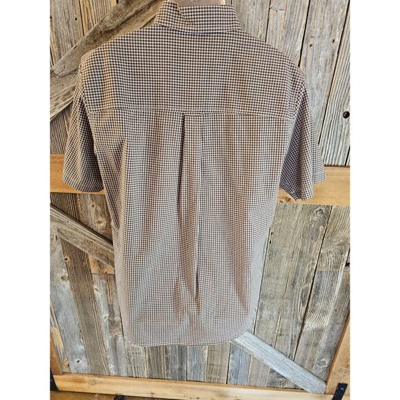 Chaps Easy Care size medium brown checkered EUC short sleeve shirt EUC casual - Picture 2 of 7
